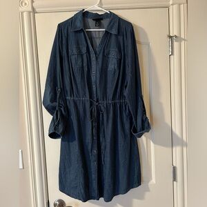 Lane Bryant denim shirt dress w tie waist